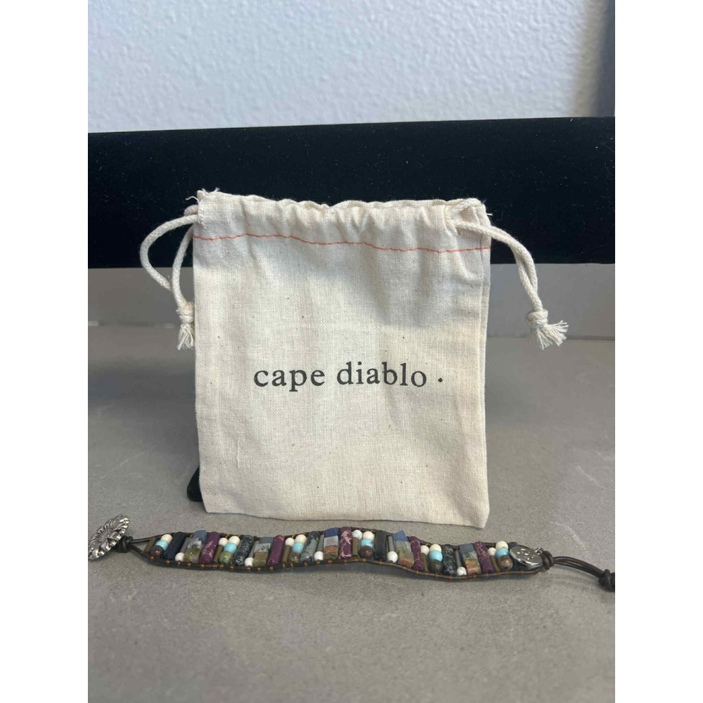 Cape Diablo Handmade Gemstone Bracelet Multicolor Natural Beads with Pouch NEW